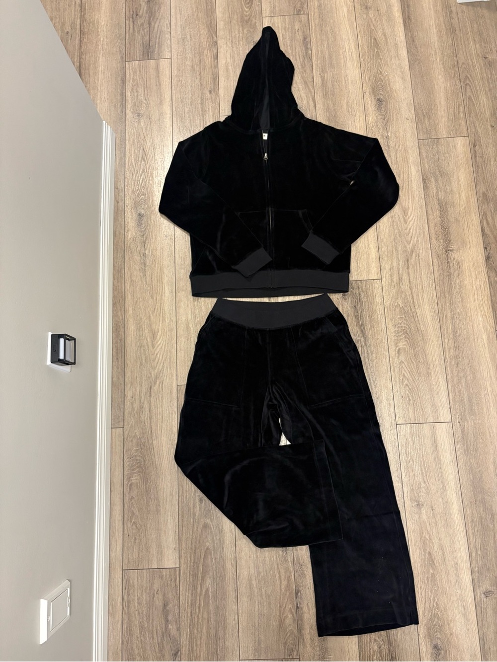 Pact Black Women's Velour Hooded Zip Jacket & Pants Set